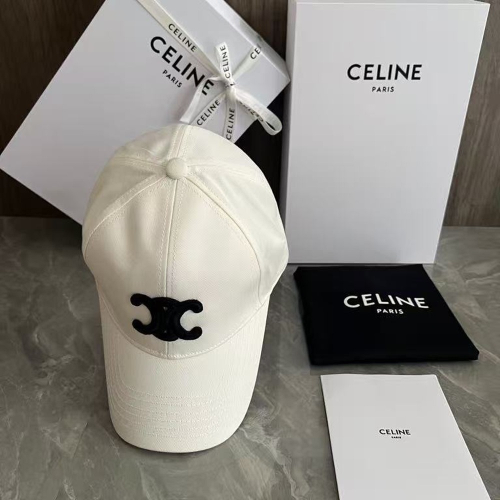 Celine Cream Cap with Black Emblem
